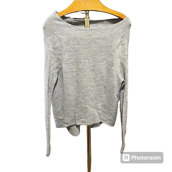 HELMUT LANG ~ Grey Alpaca Linen Blend Long Sleeve off Shoulder Sweater - Picture 1 of 9